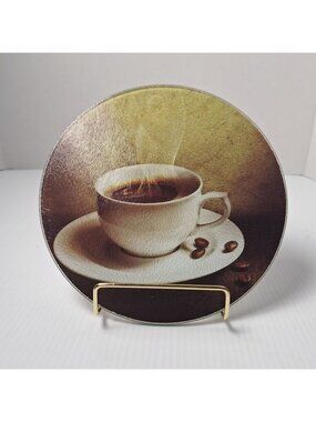 COOKING CONCEPTS ROUND TEMPERED TEXTURED GLASS CUTTING BOARD STEAMING COFFEE